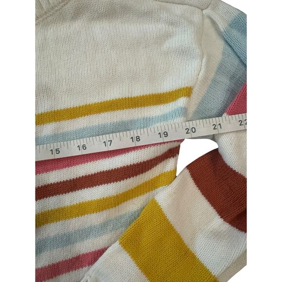 Y2K 90s Women’s S Gap Boat Neck Sweater Striped Long Sleeve Cream Cotton Knit - Picture 7 of 12